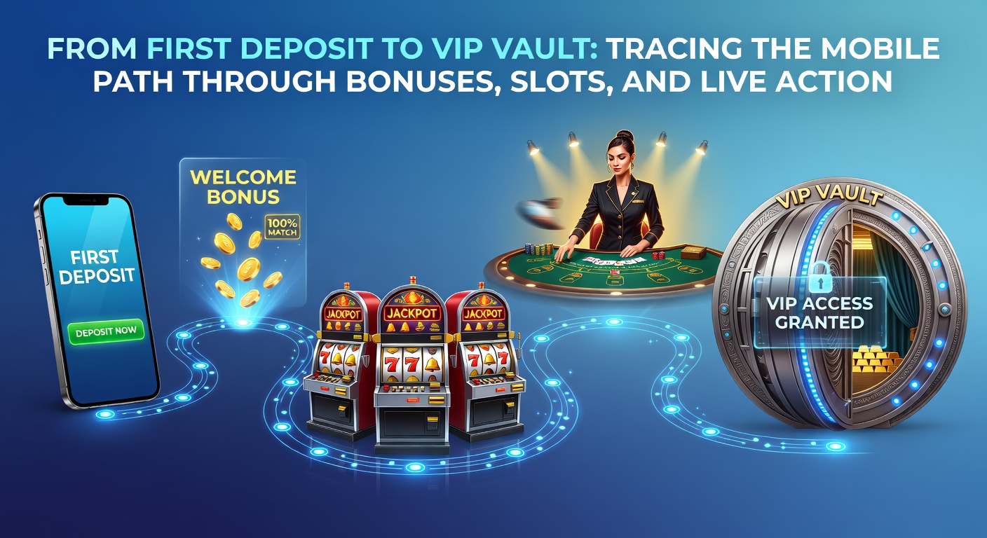 Smartphone screen showing a mobile casino app with first deposit confirmation and welcome bonus activation, highlighting the entry point to slots and live games
