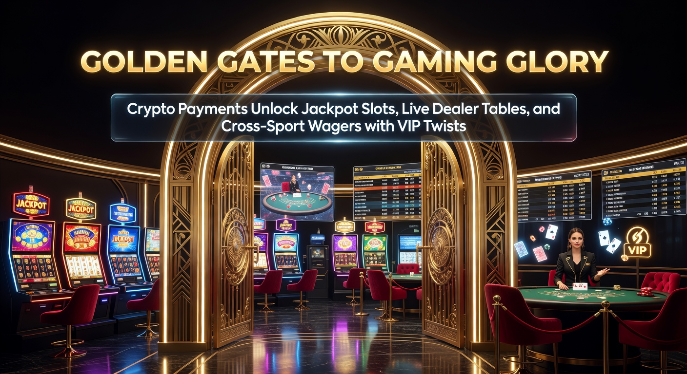 Digital gateway illustration showing cryptocurrency unlocking casino elements like slots, roulette tables, and sports betting icons with golden VIP flair