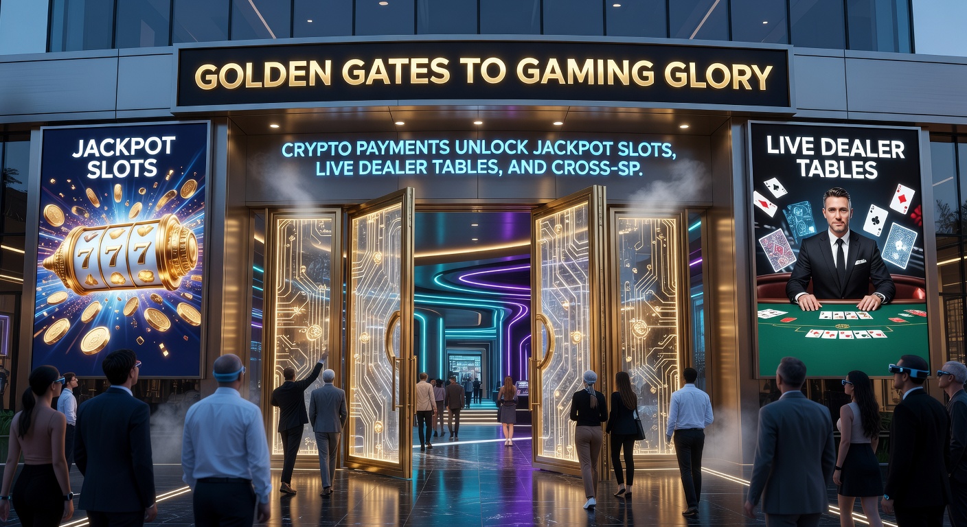 Vibrant slot machine jackpot exploding with crypto coins, live dealer cards, and sports betting tickets cascading in a VIP lounge setting