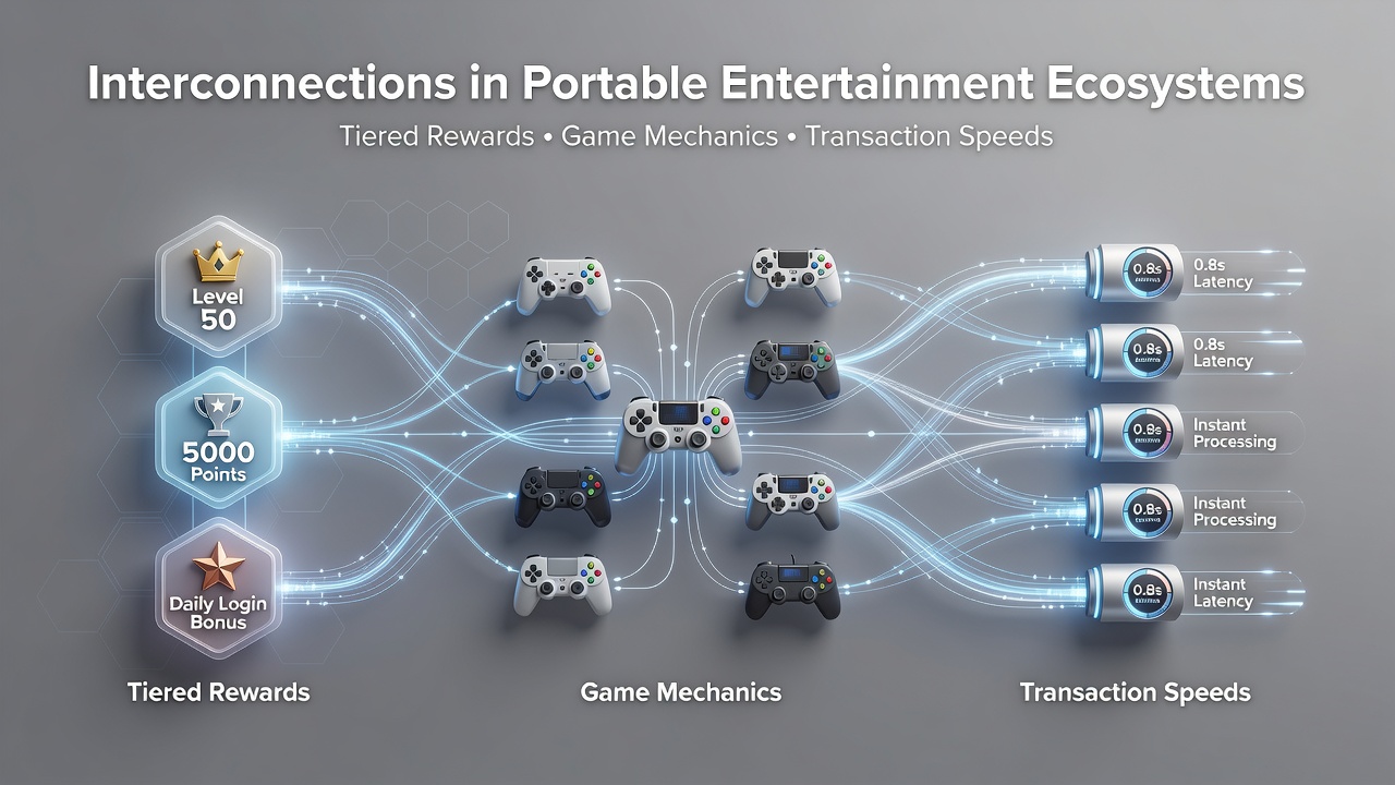 Close-up of portable device screen showing live reward tier upgrades alongside transaction confirmation
