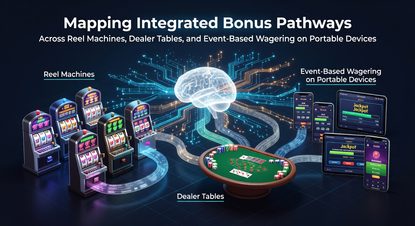 Visual diagram showing bonus pathways linking slot reels, live dealer tables, and mobile sports wagering interfaces