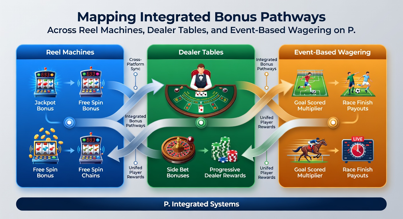 Mobile device screen displaying interconnected bonus indicators for slots, live tables, and sports events