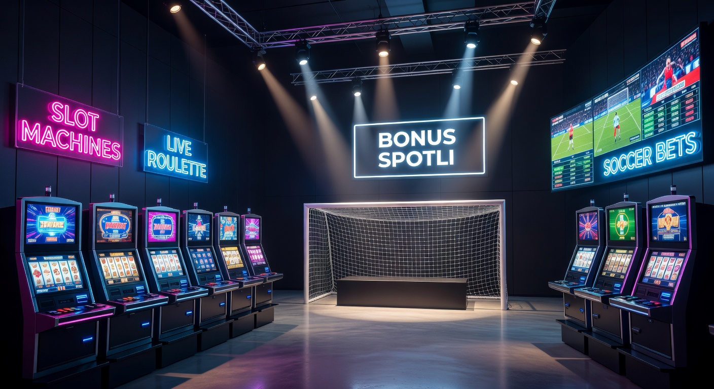 Dynamic scene of a mobile screen showing slot reels, a live roulette table, and soccer betting odds illuminated by bonus icons, capturing the converged gaming experience