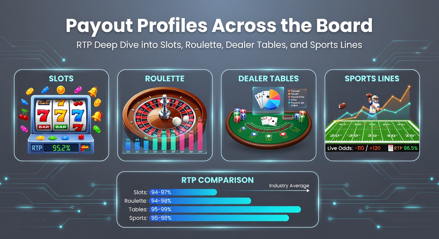 Digital display showing RTP percentages for various casino games including slots, roulette wheels, and sports betting odds