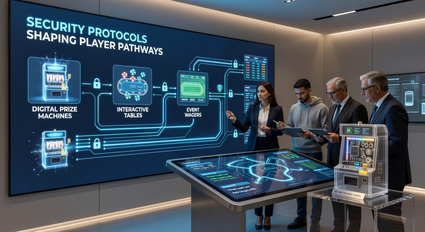 Security protocols overview for digital prize machines, interactive tables, and event wagers showing encrypted pathways and verification layers