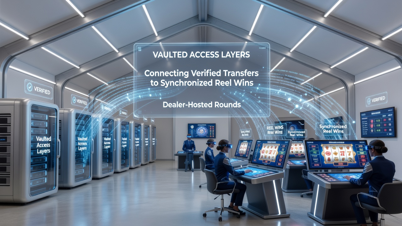 Illustration of integrated platform flow where verified transfers connect synchronized reels, live dealer tables, and match-day sports stakes through layered security checkpoints