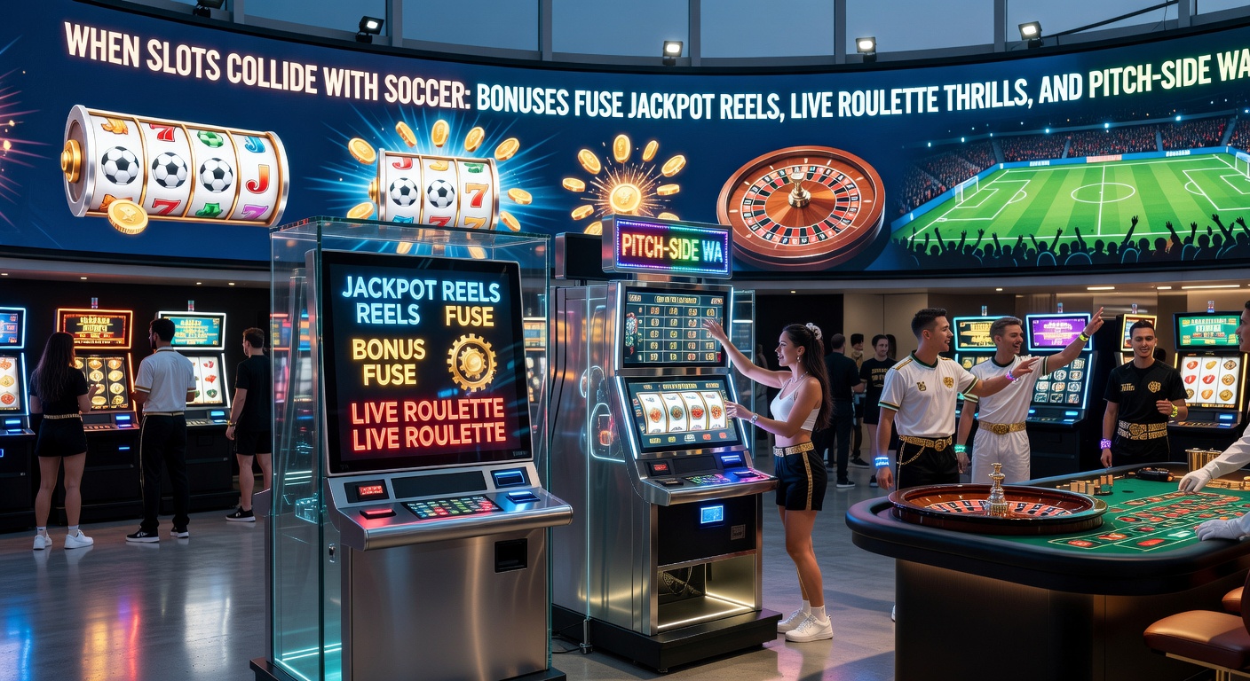 Dynamic close-up of a mobile interface displaying a live soccer goal celebration synced with exploding slot jackpot fireworks and spinning roulette ball